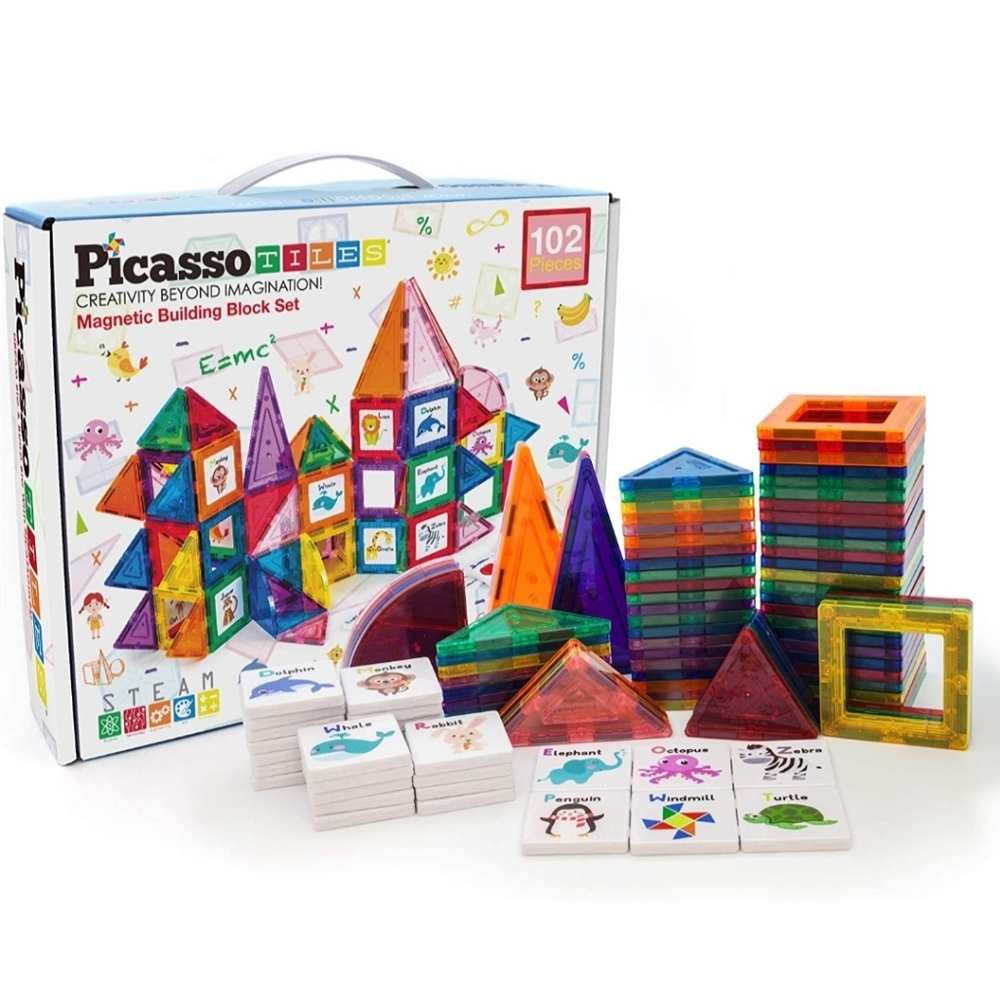 New Picasso Tiles 102 Piece Magnetic Building Tile Sed-3D Magnetic Puzzle-Sealed - Picture 9 of 9
